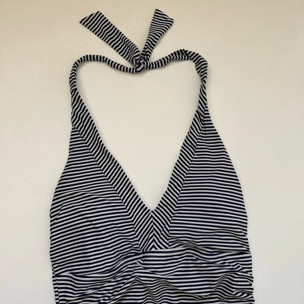 Niptuck Multi Fit Cup Stripe One Piece Bathing Suit Navy Blue White Women Size 8